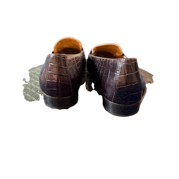 Lauren Ralph Lauren Brown Croc Embossed Leather Linen Penny Loafers 9B Brazil - Picture 6 of 9